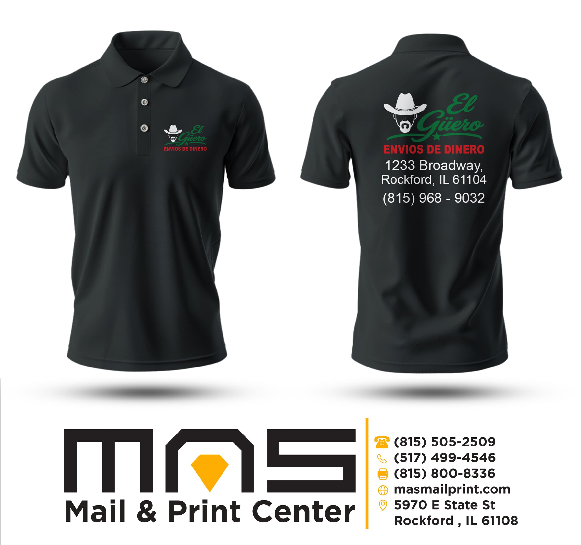 Business cards & Shirts — El Güero Envíos de Dinero — Rockford, IL